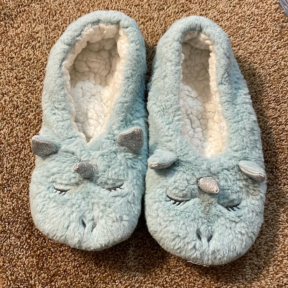 Girls Blue Unicorn Bedroom Shoes L